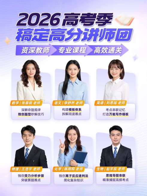 教育培训K12教育高考高分课程名师天团介绍人像小红书封面预览效果