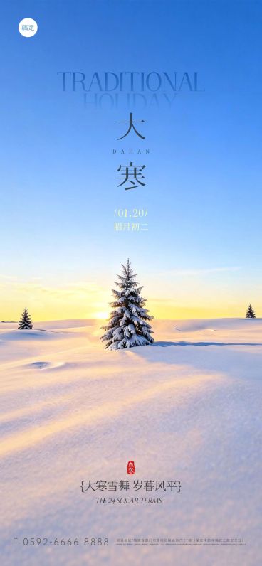 大寒节气祝福实景感雪地小屋通用全屏竖版海报预览效果
