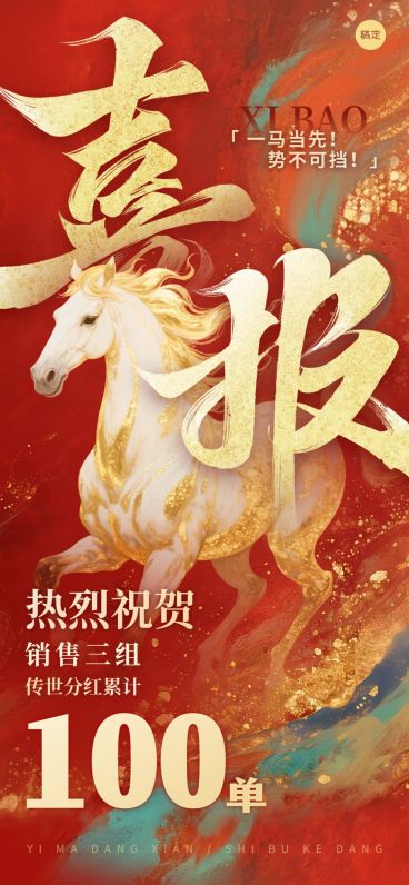 开门红金融保险马年业绩业绩喜报手机海报预览效果