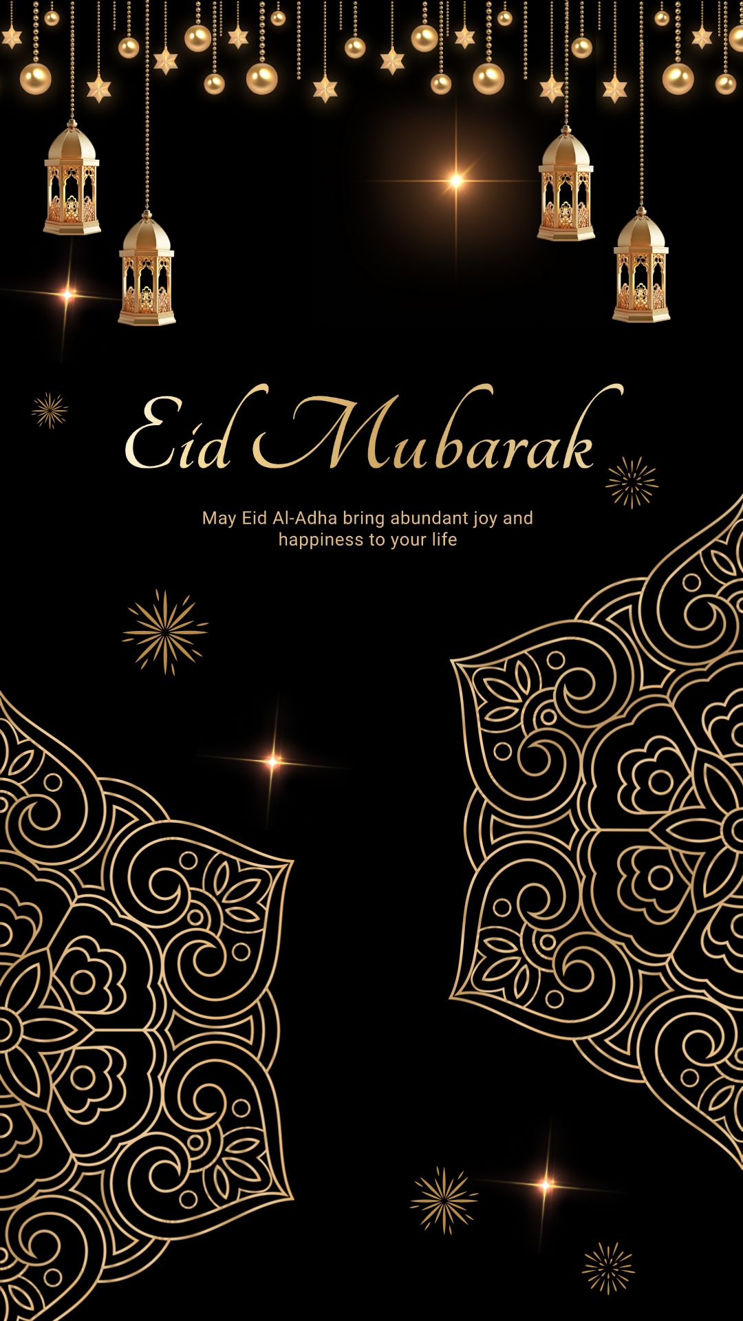Eid Al Adha Luxurious Black and Gold Illustrations Holidays Greetings Instagram Story Image
