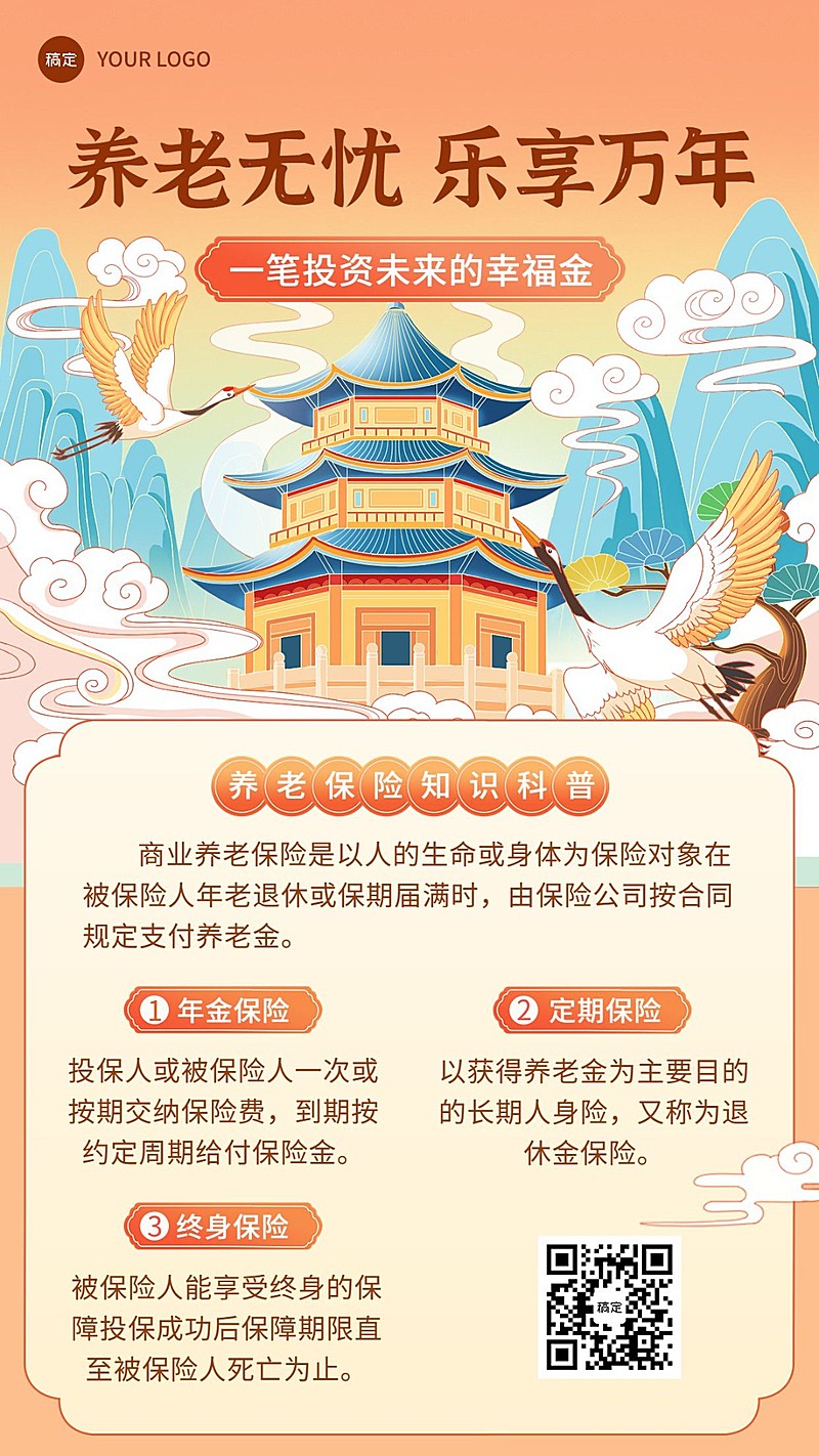 金融养老保险知识科普中国风手机海报套装