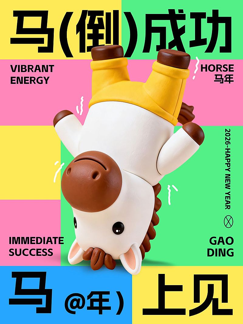 元旦节日祝福趣味感中式感马年小红书封面