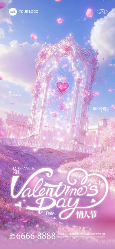 情人节水晶城堡虚拟自然浪漫感海报AIGC预览效果