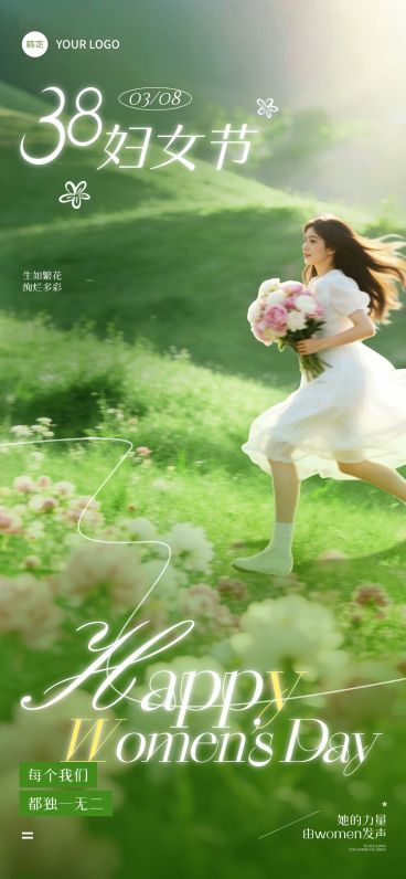 三八妇女节女神女王节节日祝福通用唯美感全屏竖版海报预览效果