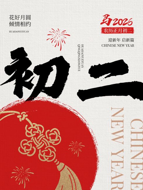 春节大年初二节日祝福套系小红书配图预览效果