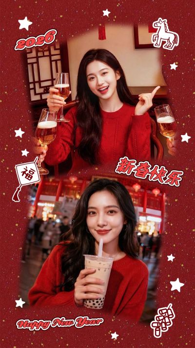 春节个人生活喜庆感通用拼图竖版海报