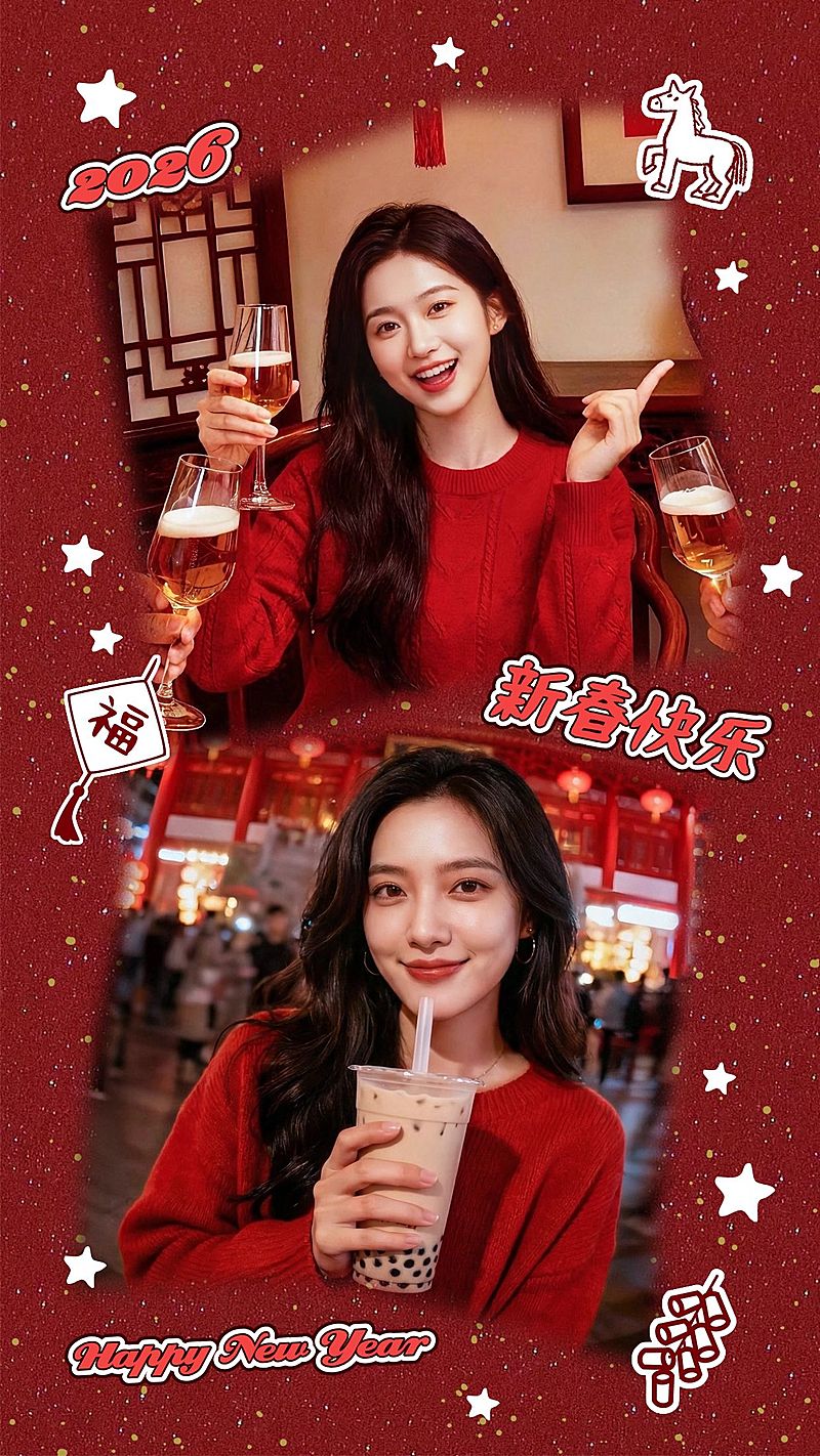 春节个人生活喜庆感通用拼图竖版海报