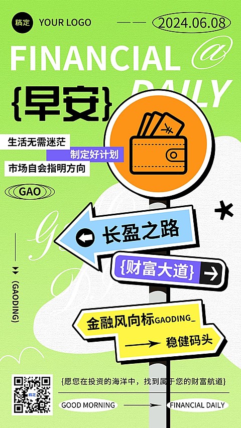 金融保险早安日签问候正能量励志路牌创意风手机海报