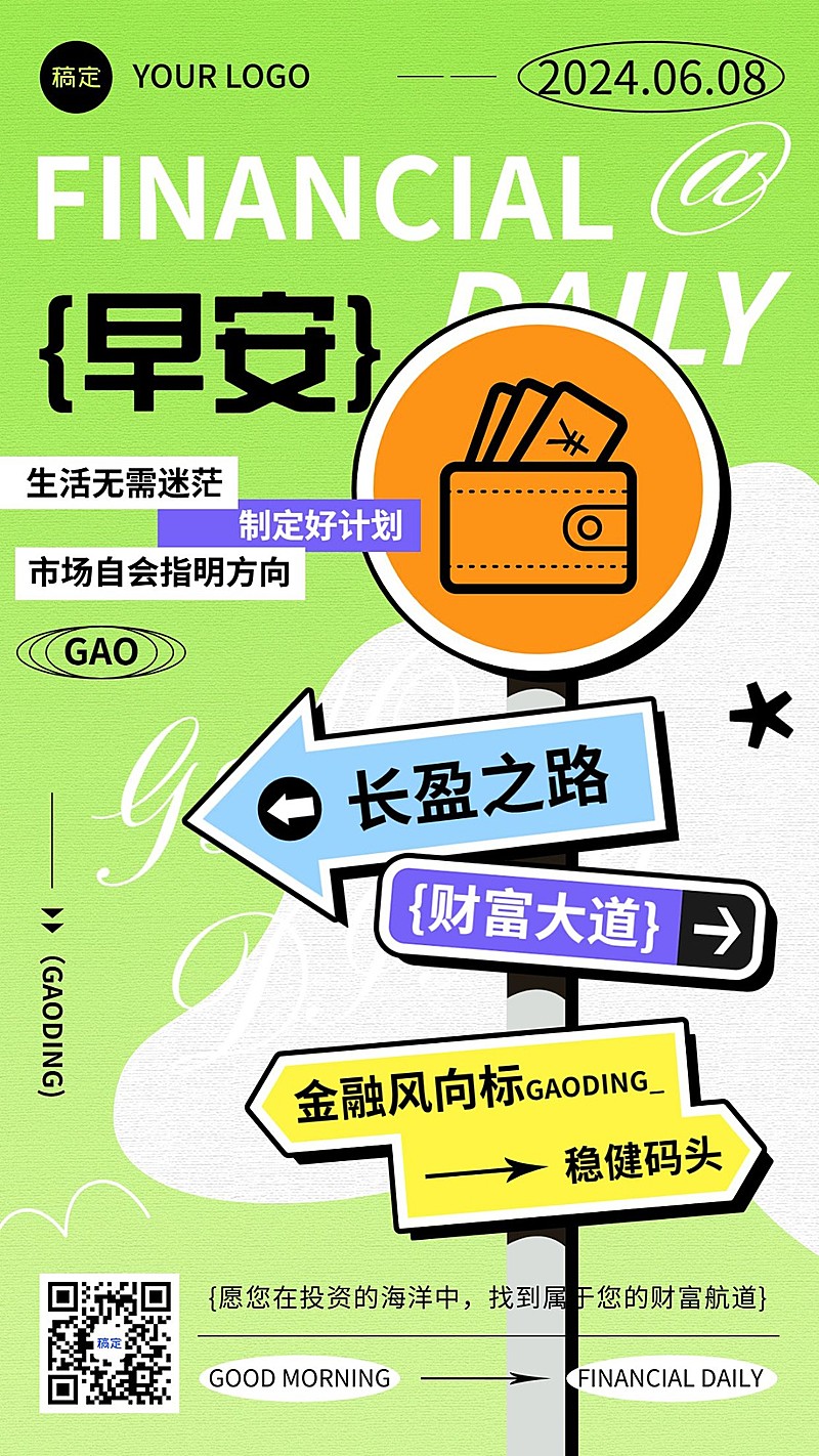 金融保险早安日签问候正能量励志路牌创意风手机海报