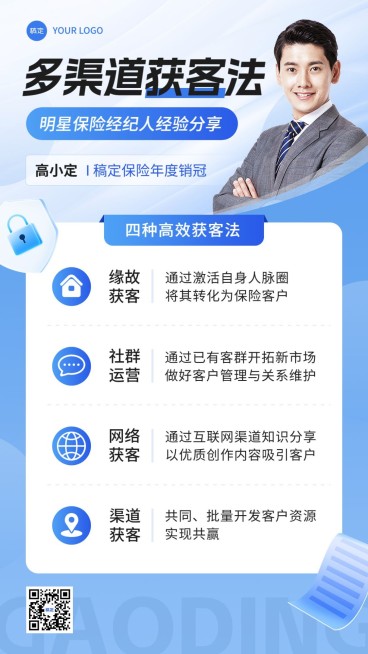 金融保险代理人经验分享商务风手机海报预览效果