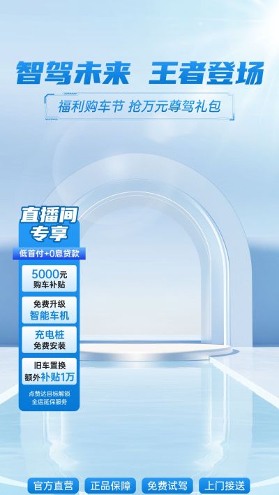 蓝色科技风汽车智能驾驶直播间背景贴片组合AIGC