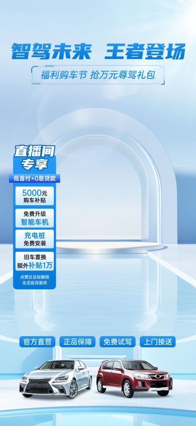 蓝色科技风汽车智能驾驶直播间背景贴片组合AIGC