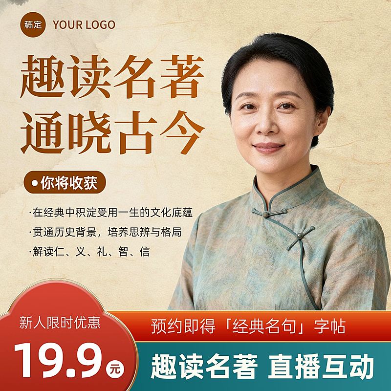 中式感中国风名著精读课程主图直通车