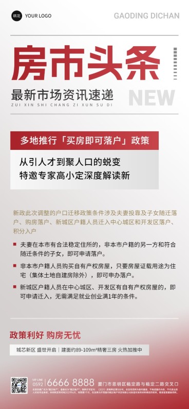 房地产楼市头条新闻政策资讯全屏竖版海报预览效果