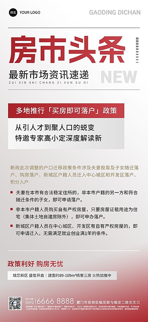 房地产楼市头条新闻政策资讯全屏竖版海报