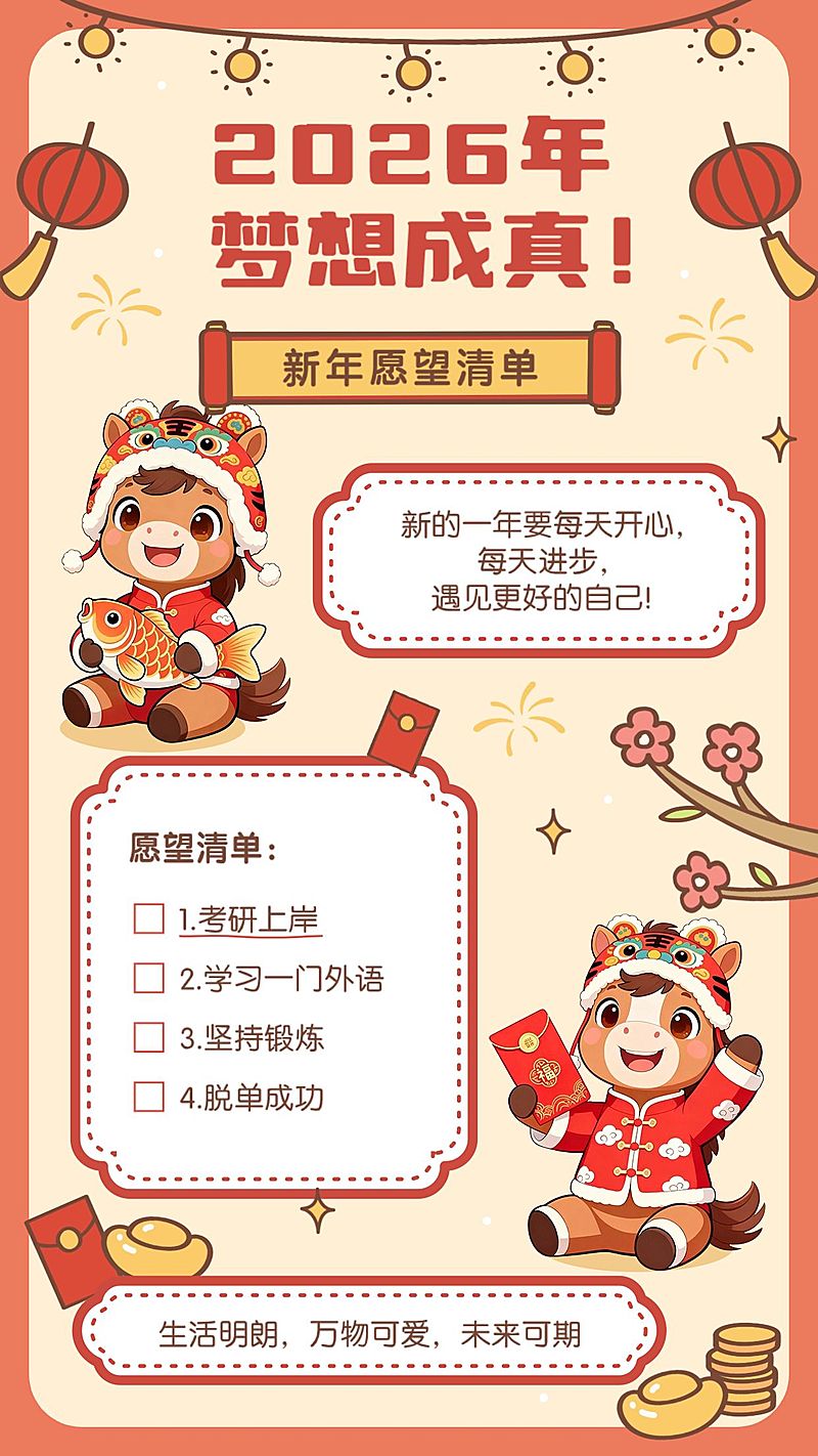 元旦马年新年愿望清单手机海报