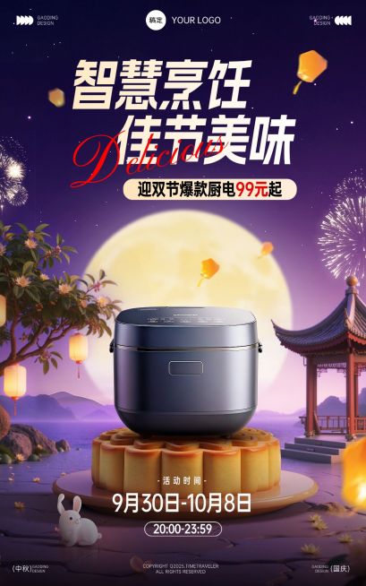 中秋节电商营销家电促销静谧感电商海报AIGC预览效果
