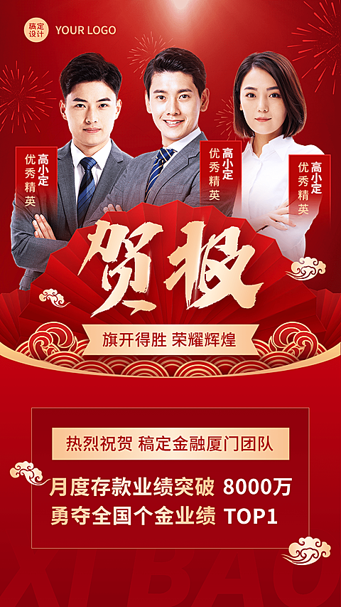 金融保险团队业绩表彰喜报多人手机海报