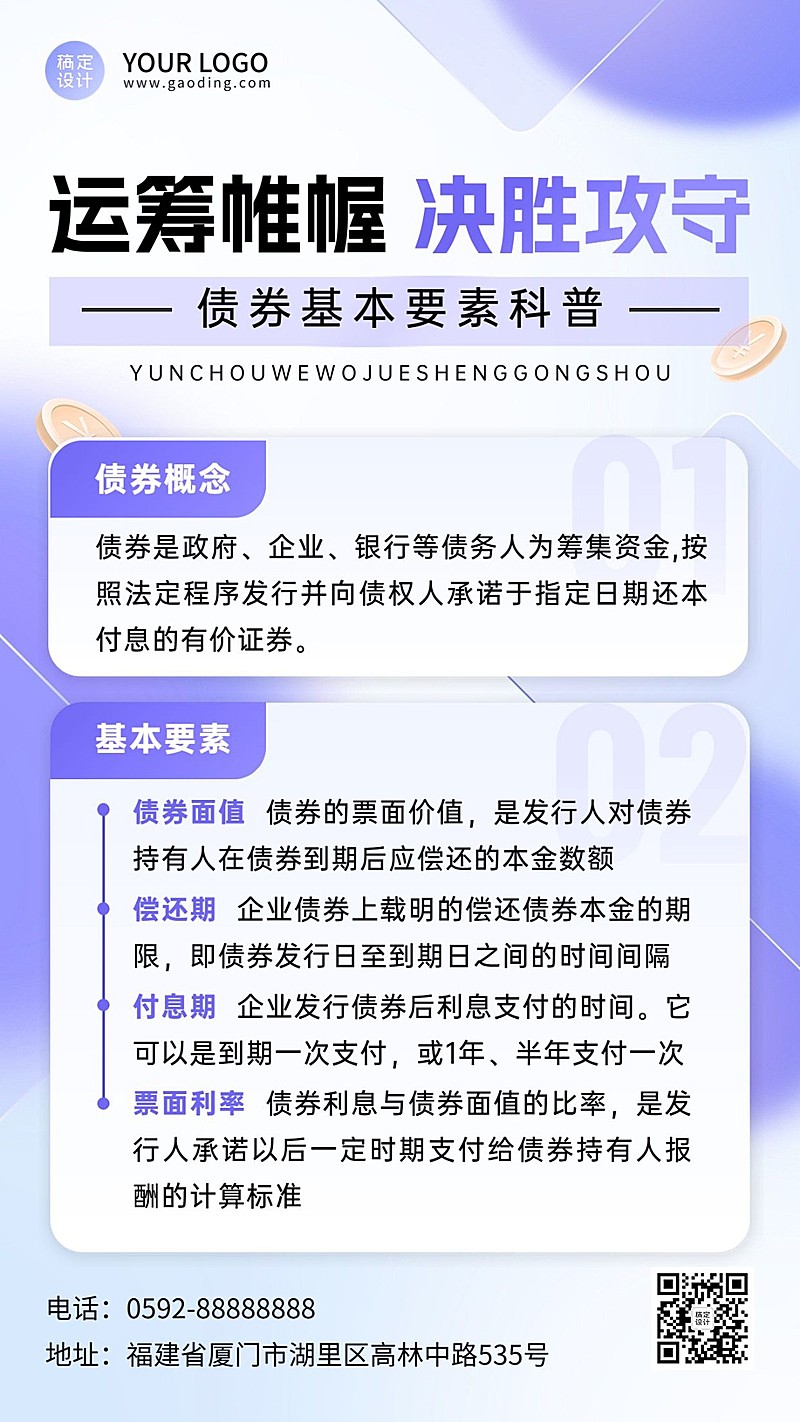 金融债券知识科普清透感手机海报套装