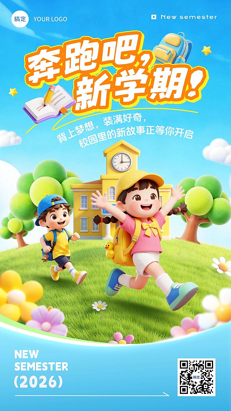 开学季小学教育课程营销竖版海报