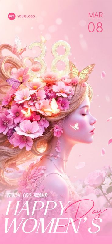 三八妇女节女神女王节节日祝福通用唯美感全屏竖版海报预览效果