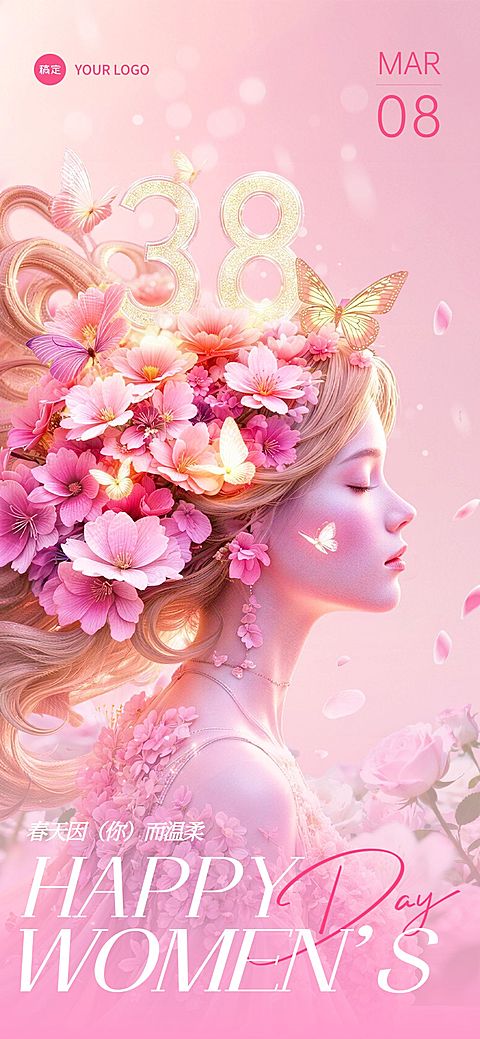 三八妇女节女神女王节节日祝福通用唯美感全屏竖版海报