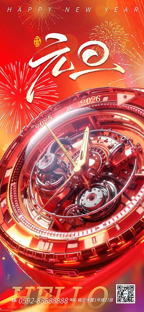 元旦节日祝福超立体的3D表盘AI