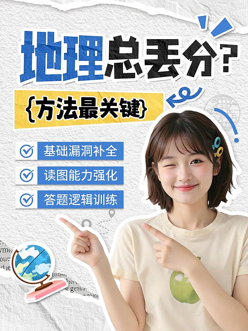 教育培训K12教育地理学习方法指南人像小红书封面