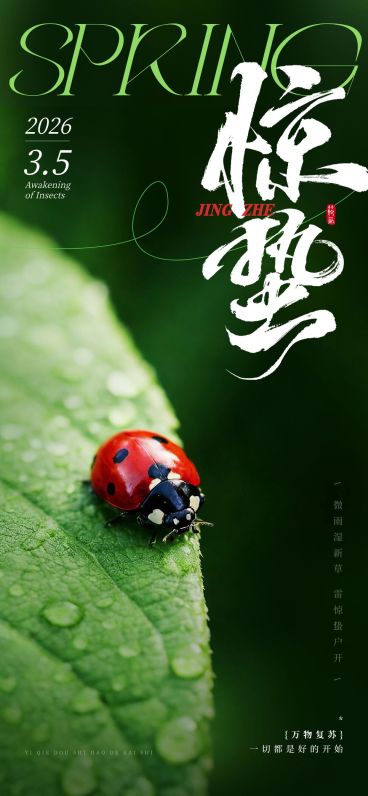 惊蛰节日祝福通用清新感全屏竖版海报预览效果