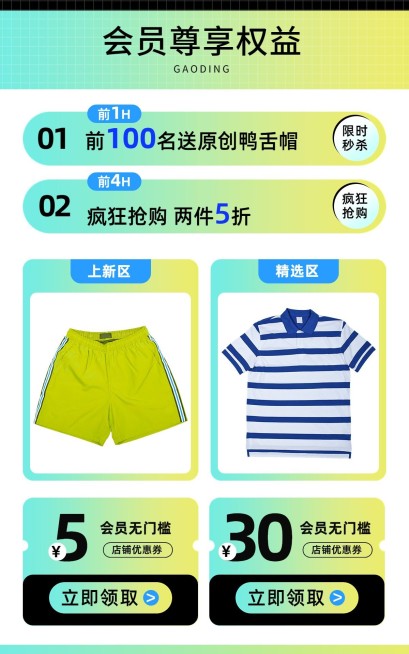 服饰箱包男装店铺潮牌服饰优惠券活动权益优惠券电商竖版海报预览效果