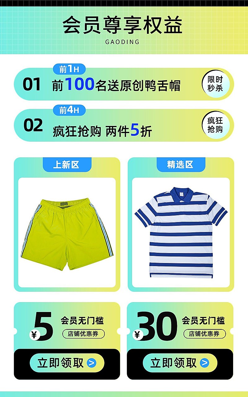 服饰箱包男装店铺潮牌服饰优惠券活动权益优惠券电商竖版海报