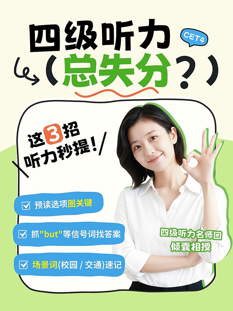 教育培训四六级听力备考技巧人像小红书封面
