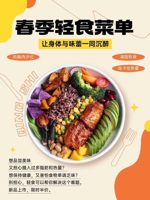 餐饮美食西餐轻食新品上市推荐小红书封面预览效果