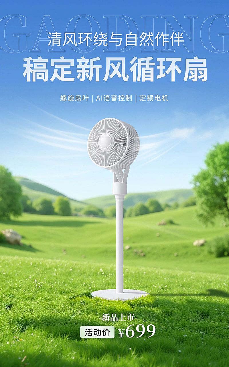 电商数码家电风扇产品展示营销电商竖版海报AIGC