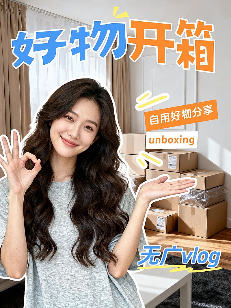 自媒体博主开箱测评好物推荐人像小红书封面