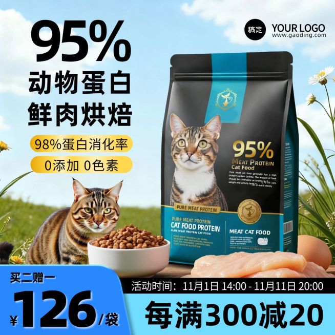 宠物食品猫粮草地背景商品主图AIGC预览效果