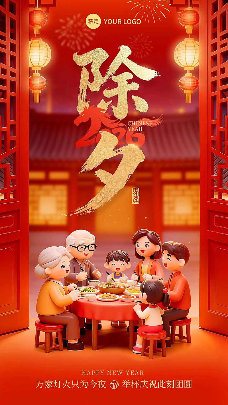 春节节日祝福通用喜庆感手机海报