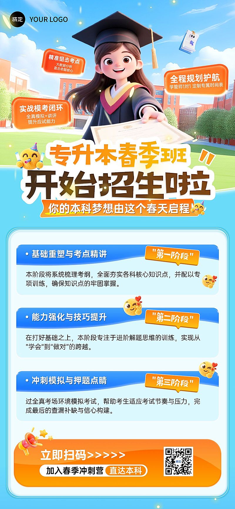 学历提升专升本课程营销全屏竖版海报