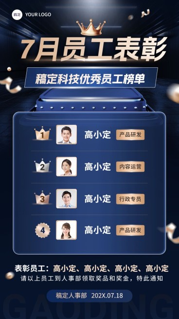 企业轻奢商务优秀员工表彰榜单手机海报预览效果