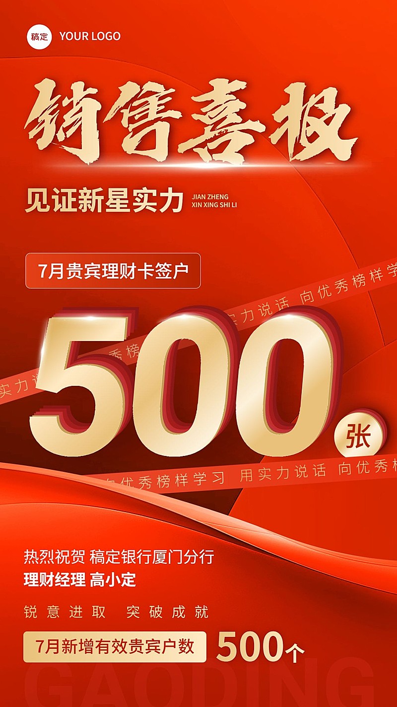 金融银行签户销售业绩表彰喜报大字手机海报
