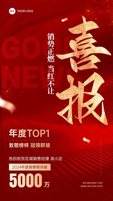 销售业绩表彰喜报贺报大字喜庆手机海报预览效果