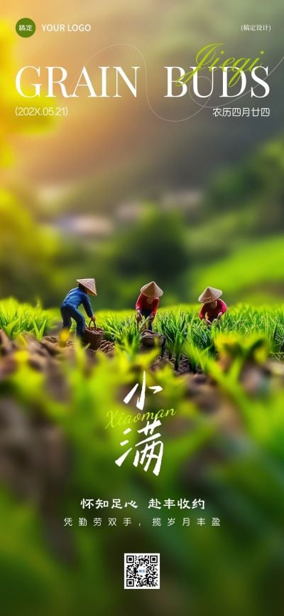 小满节气祝福微缩实景清新全屏竖版海报AIGC