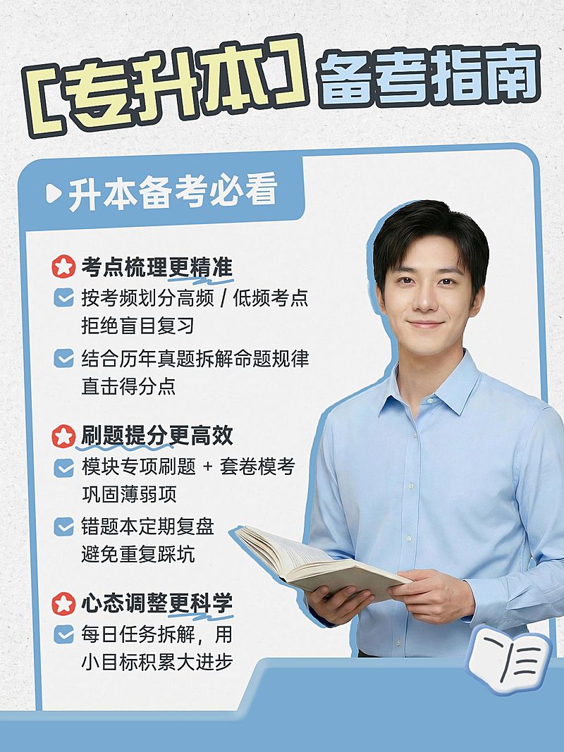 教育培训学历教育专升本备考指南人像小红书封面