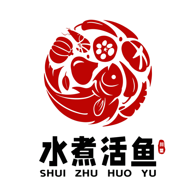 餐饮门店水煮鱼插画LOGO预览效果