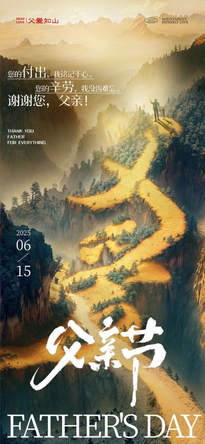 父亲节节日祝福实景感全屏竖版海报AIGC