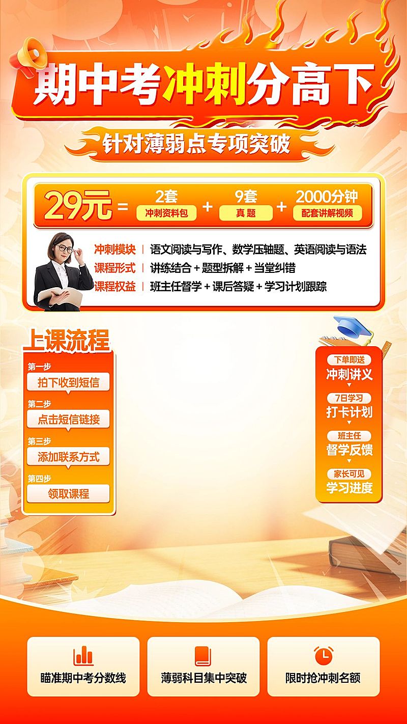 K12教育期中考冲刺班教培电商直播背景贴片组合