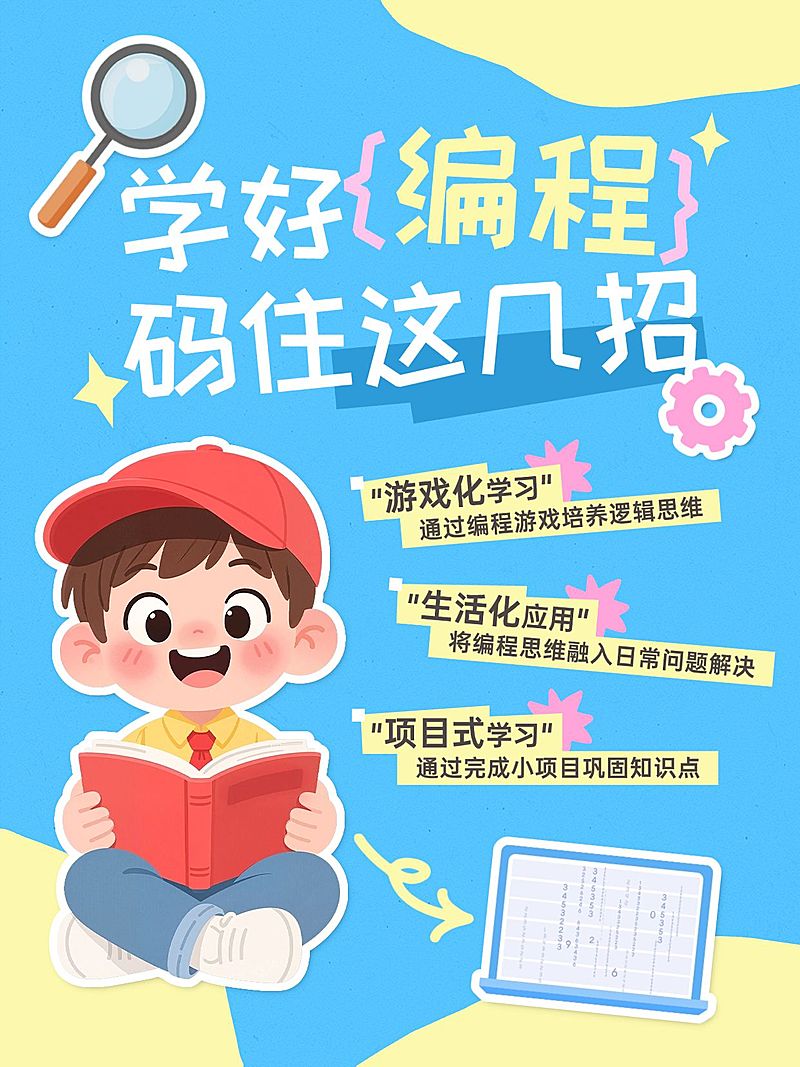 教育培训素质教育少儿编程科普攻略分享趣味插画小红书封面