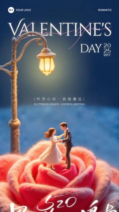 520情人节唯美感人物微缩场景祝福海报