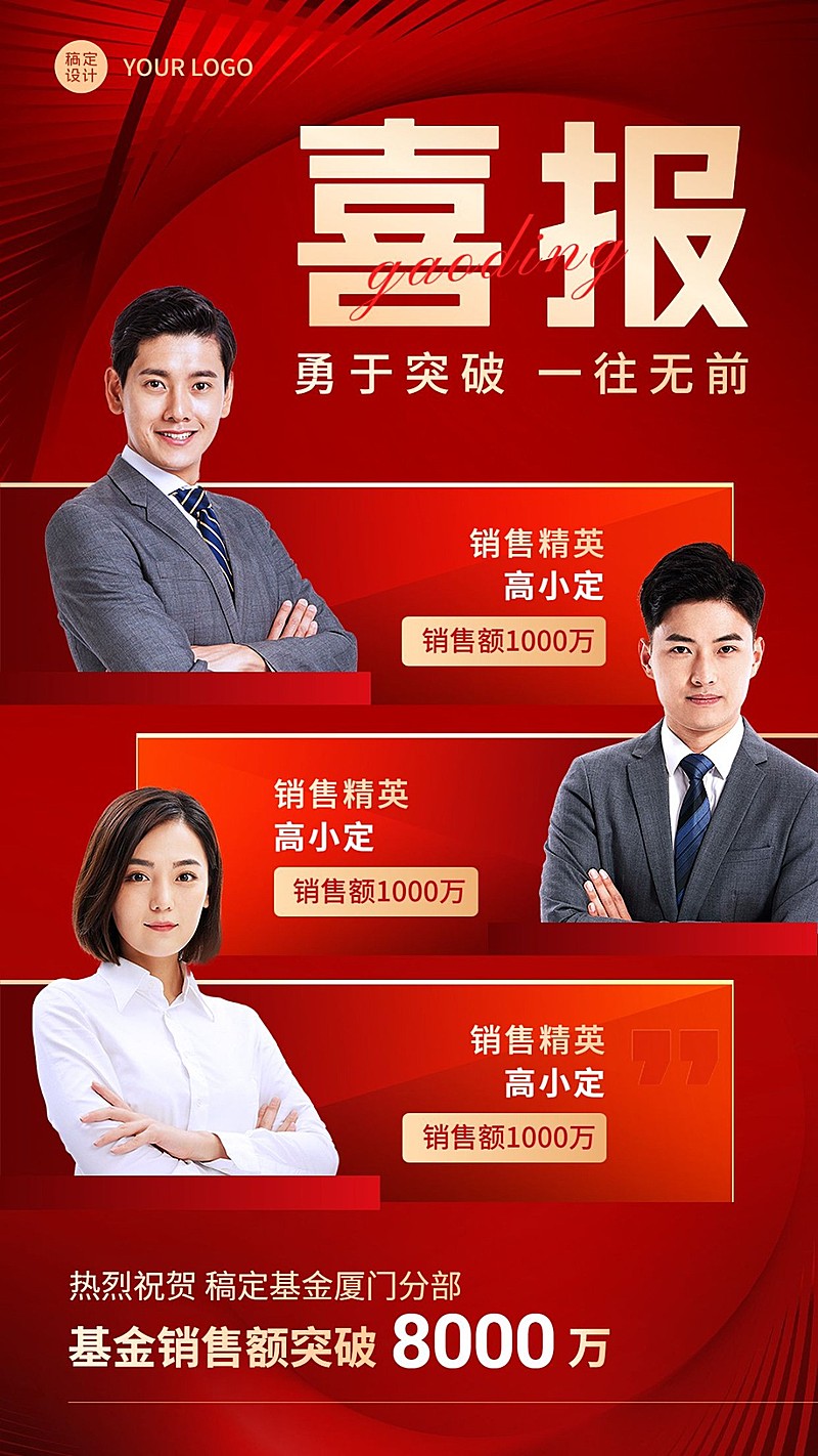 金融基金团队表彰喜报多人喜庆手机海报