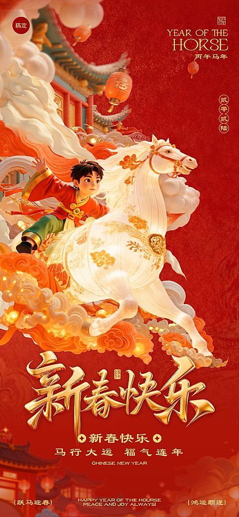 春节节日祝福通用喜庆感全屏竖版海报